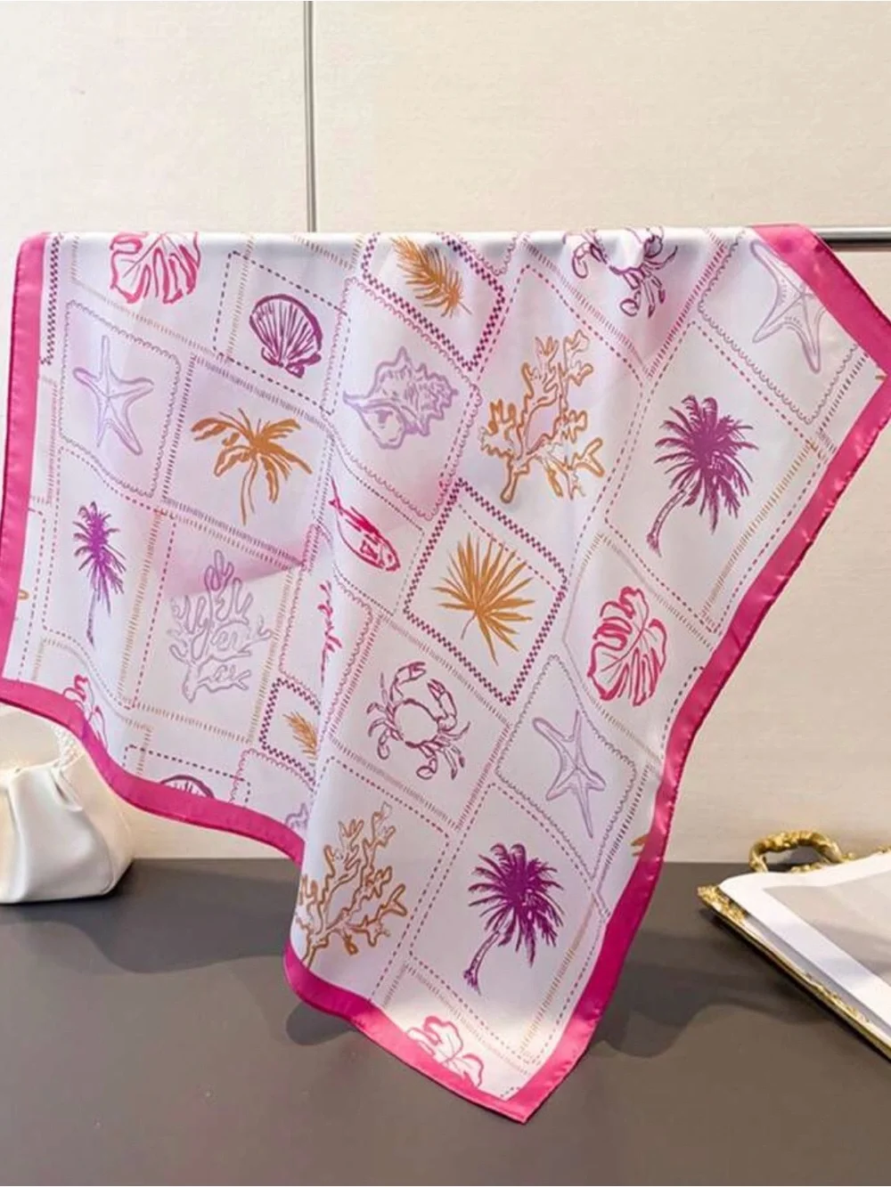 Beach Wrap/Scarf Silky Pink Seashells Starfish Large Vacation